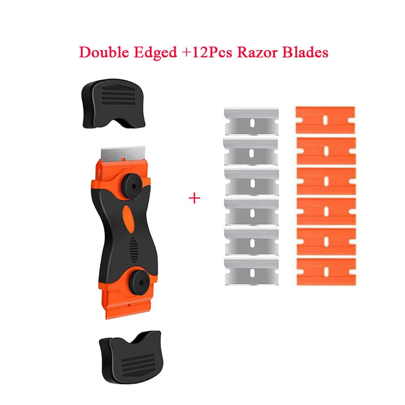 13Pcs/set Car Window Glass Scraper Sticker Remover Double Edged Razor Blade Scraper Tool Tint Vinyl Wrap Glue Squeegee Remover
