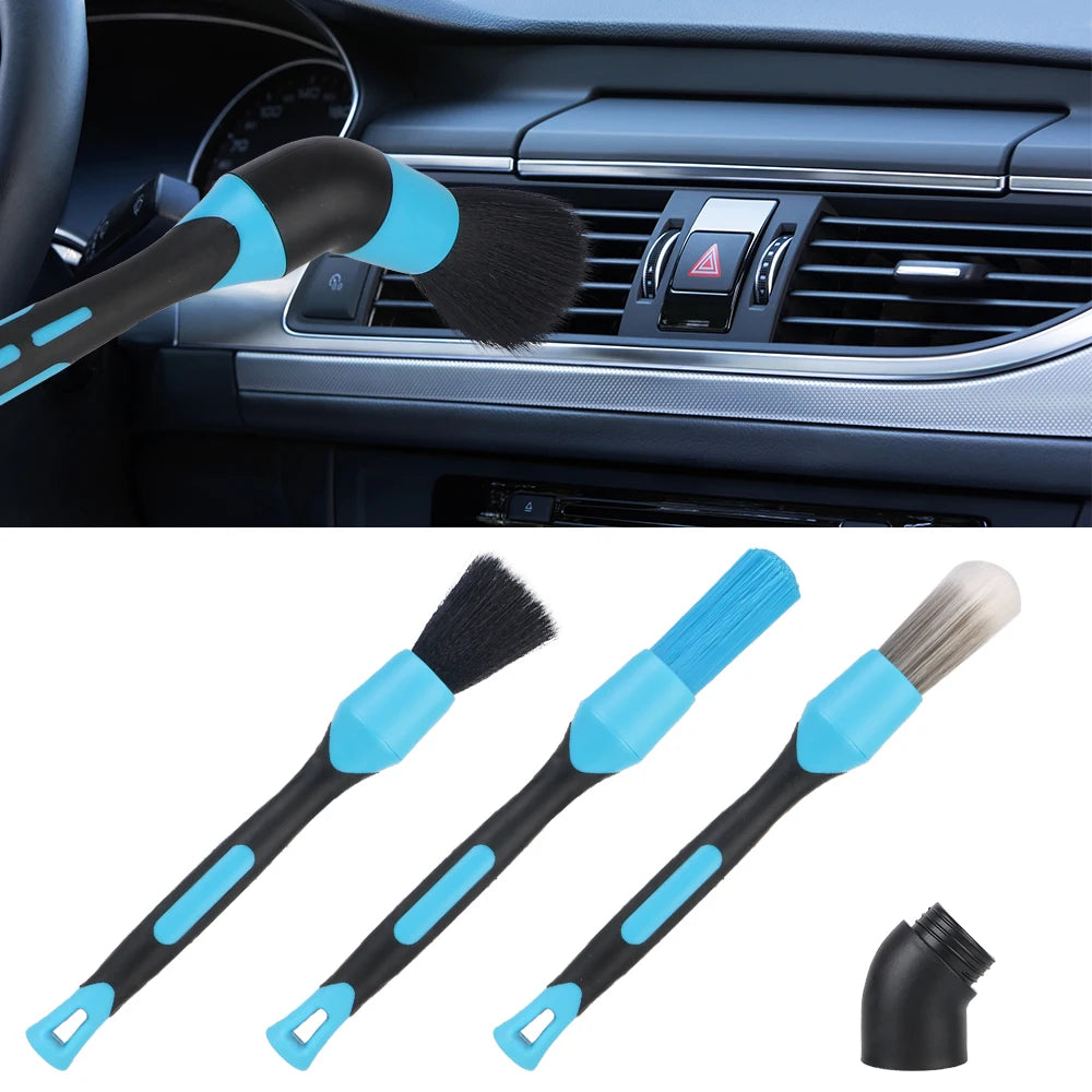 3PCS Car Washer Brushes Vent Cleaning Brushes Wheel Rims Brush Car Interior Detail Cleaning Brush Automobile Maintance Assist