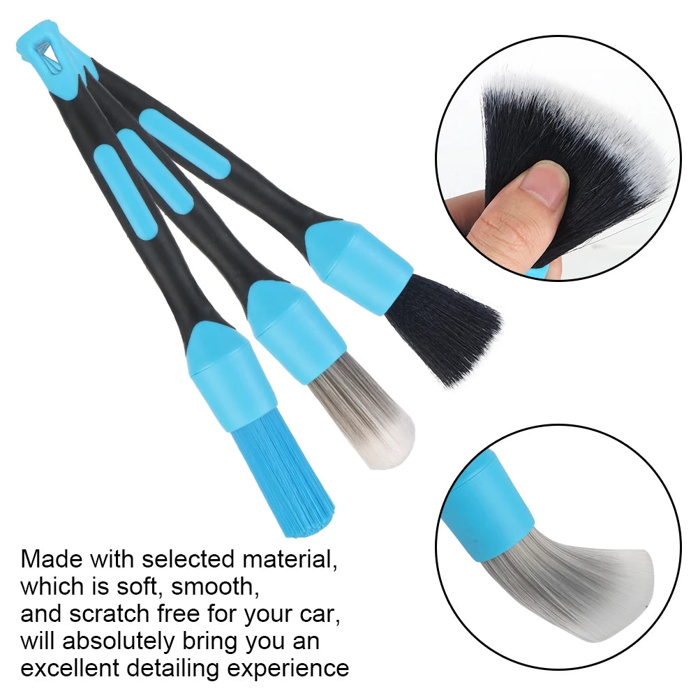 3PCS Car Washer Brushes Vent Cleaning Brushes Wheel Rims Brush Car Interior Detail Cleaning Brush Automobile Maintance Assist