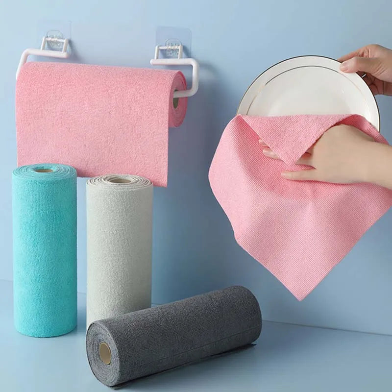 Tear-off Cleaning Cloth Roll - Durable Reusable Dish Towel for Kitchen, Greaseproof and Quick Drying, Microfiber Hand-tear Rags