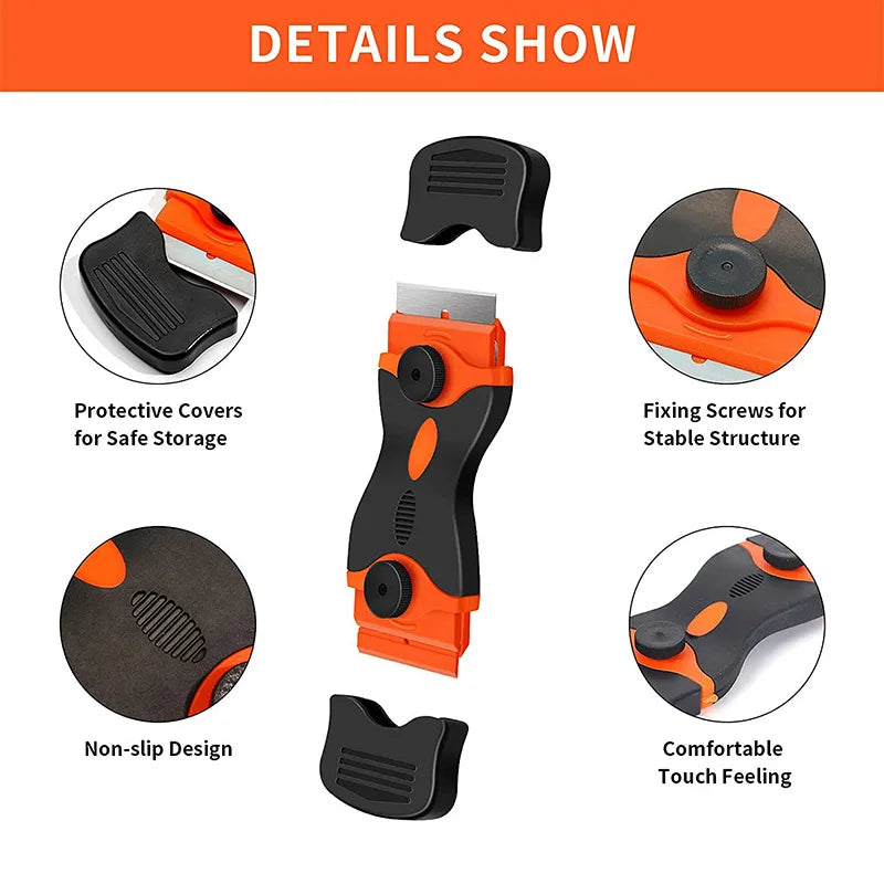 13Pcs/set Car Window Glass Scraper Sticker Remover Double Edged Razor Blade Scraper Tool Tint Vinyl Wrap Glue Squeegee Remover