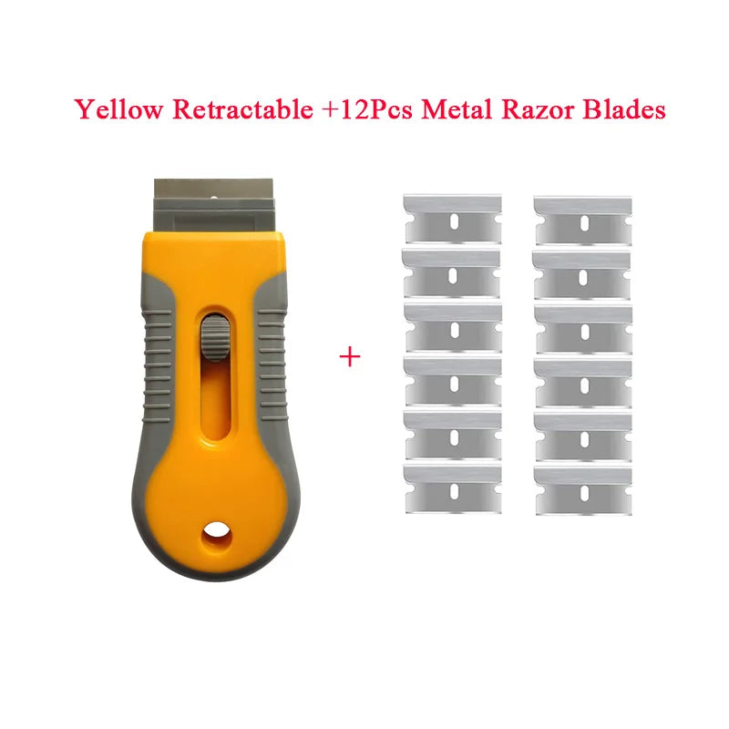 13Pcs/set Car Window Glass Scraper Sticker Remover Double Edged Razor Blade Scraper Tool Tint Vinyl Wrap Glue Squeegee Remover