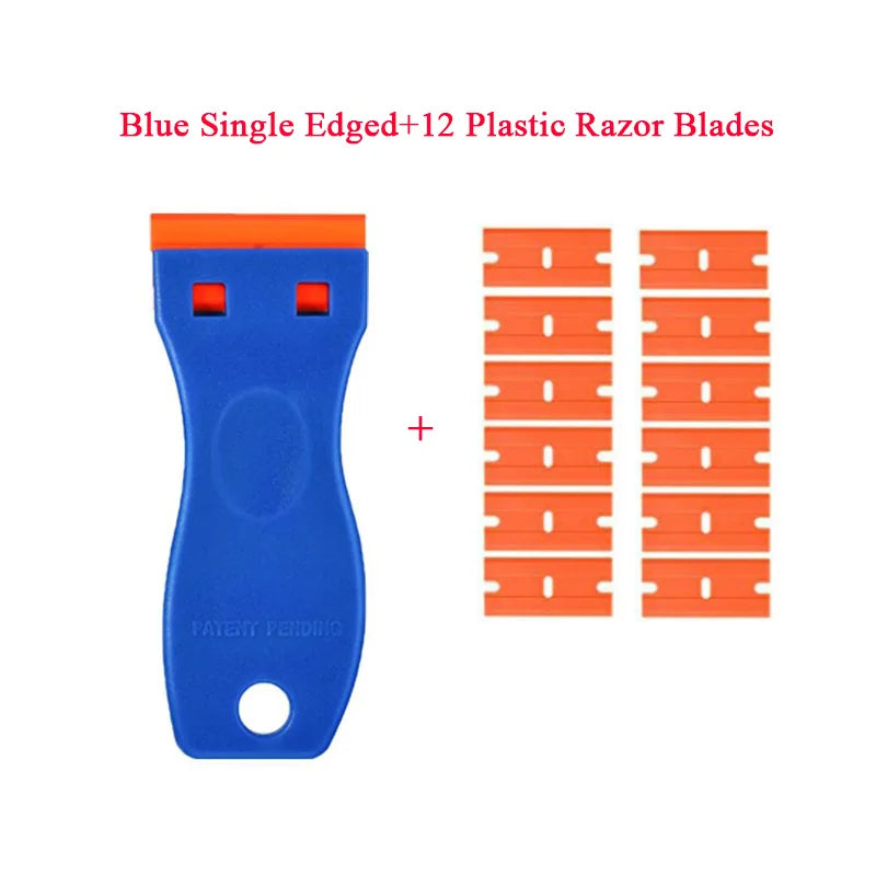 13Pcs/set Car Window Glass Scraper Sticker Remover Double Edged Razor Blade Scraper Tool Tint Vinyl Wrap Glue Squeegee Remover