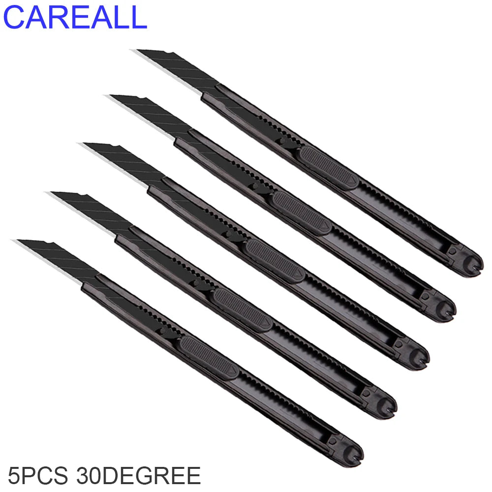 CAREALL 5pcs Black Utility Knife Vinyl Car Stickers Window Tinting Film Knife Wallpaper Decals Cutting Tool Wrap DIY 9mm Blade