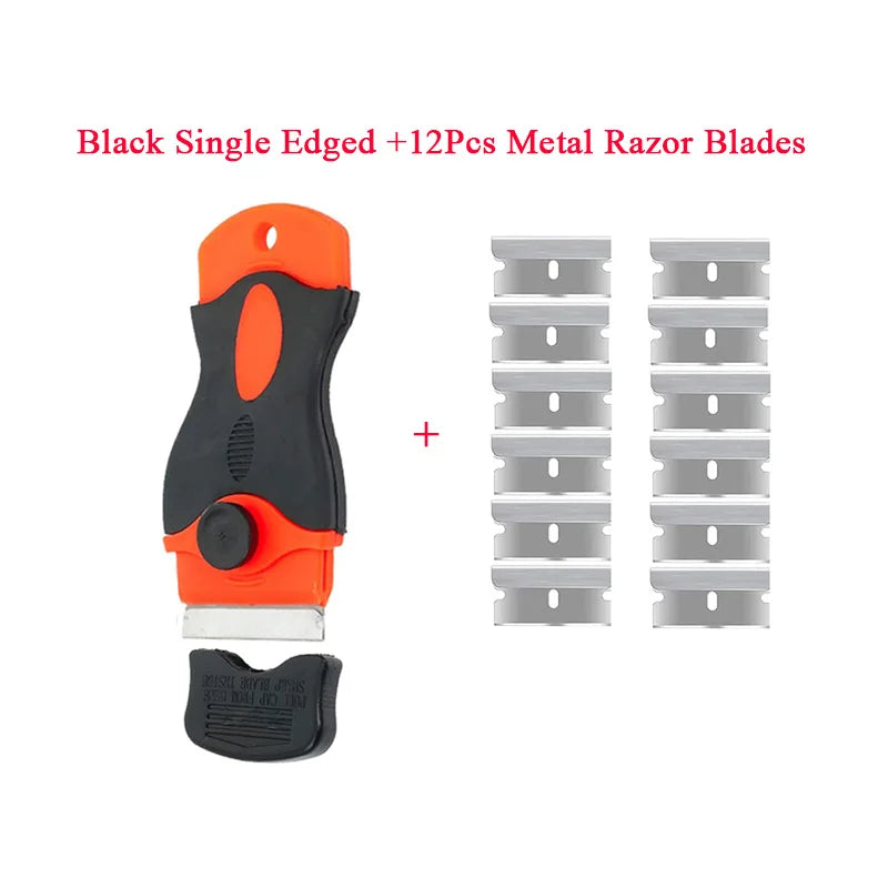 13Pcs/set Car Window Glass Scraper Sticker Remover Double Edged Razor Blade Scraper Tool Tint Vinyl Wrap Glue Squeegee Remover